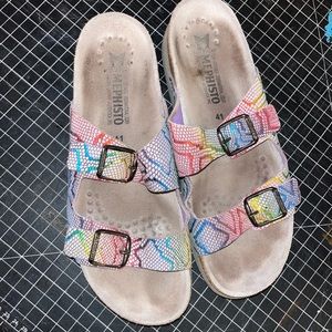 Mephisto womens rainbow snakeskin slides two buckle straps orthopedic 41